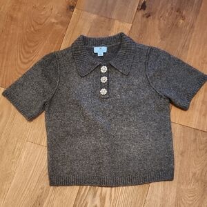 CeCe Charcoal Polo Sweater with Decorative Buttons
